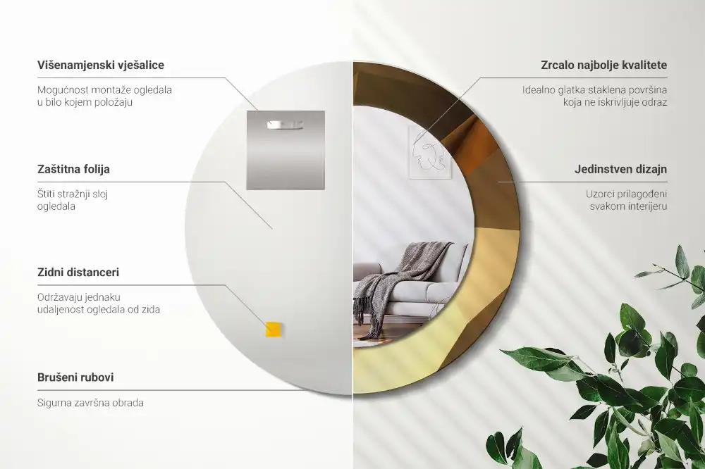Miroir rond cadre imprimé motif géométrique