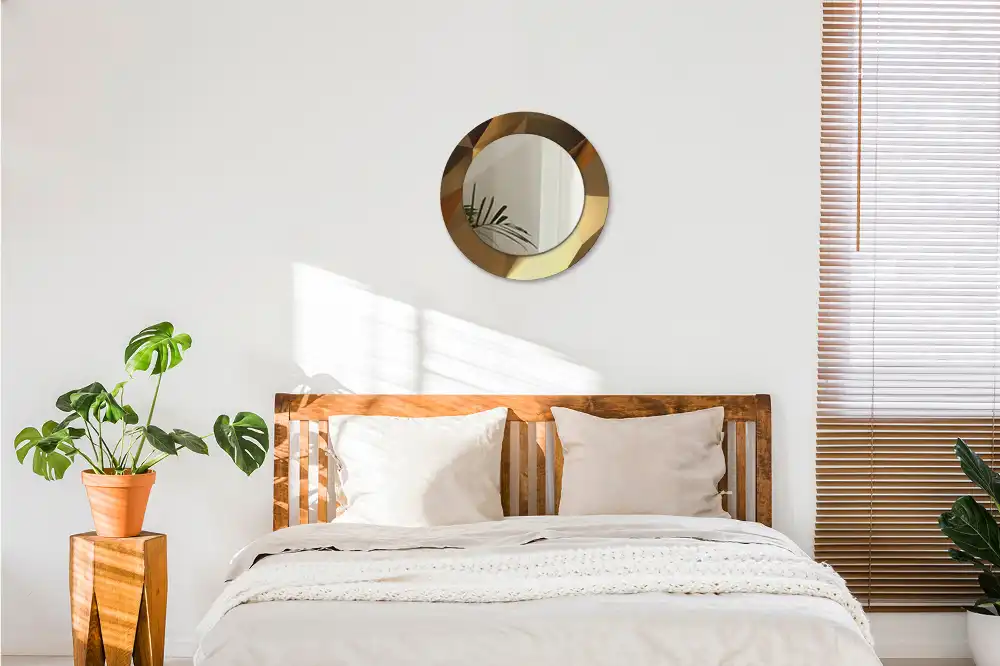 Miroir rond cadre imprimé motif géométrique