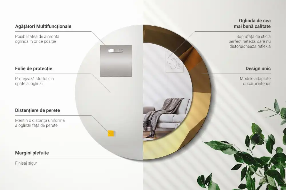 Miroir rond cadre imprimé motif géométrique