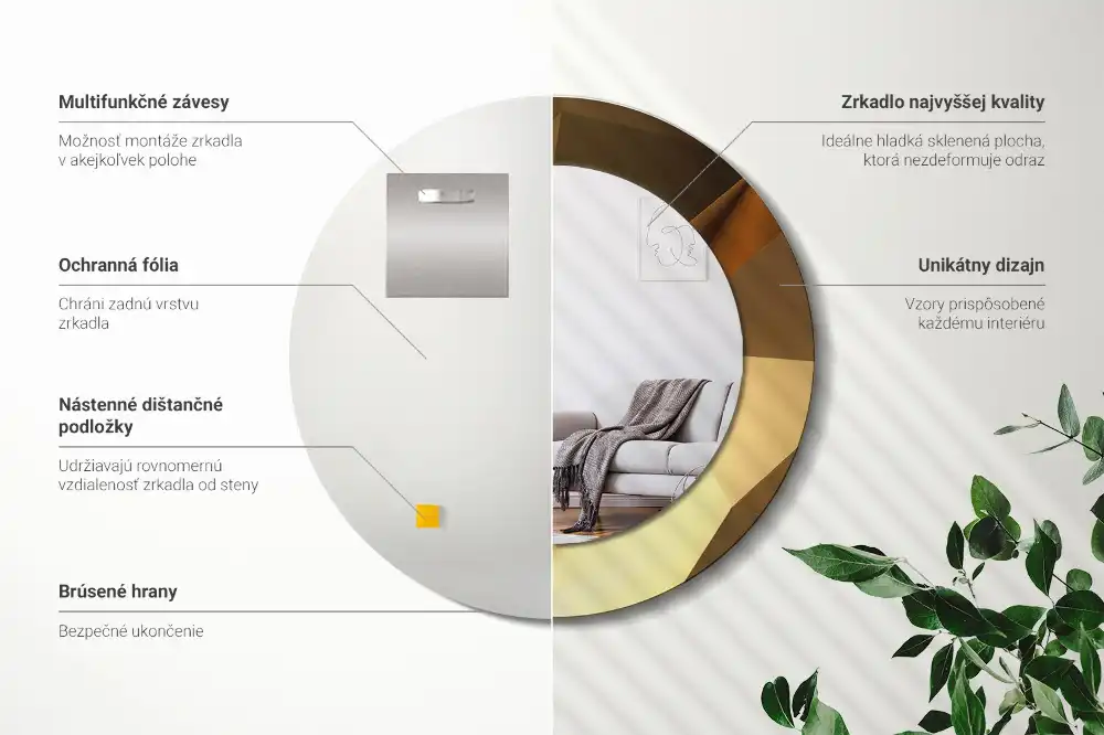 Miroir rond cadre imprimé motif géométrique