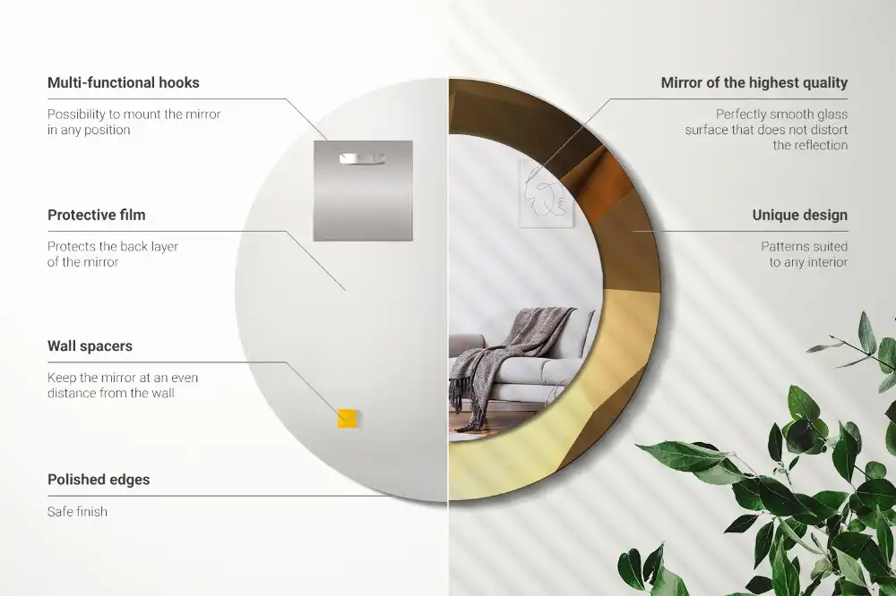Miroir rond cadre imprimé motif géométrique