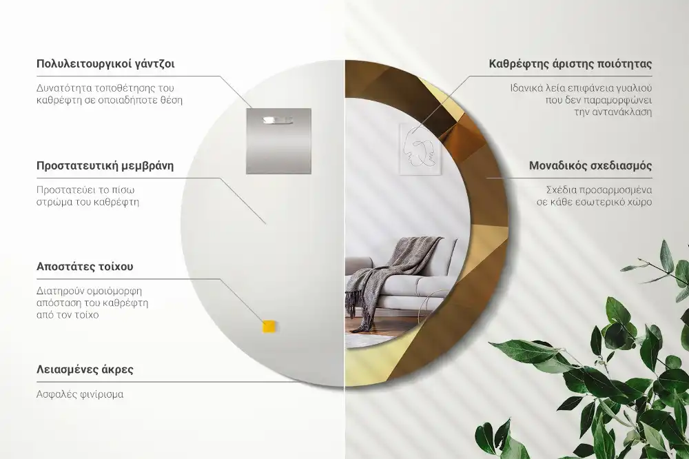 Miroir rond cadre imprimé motif géométrique