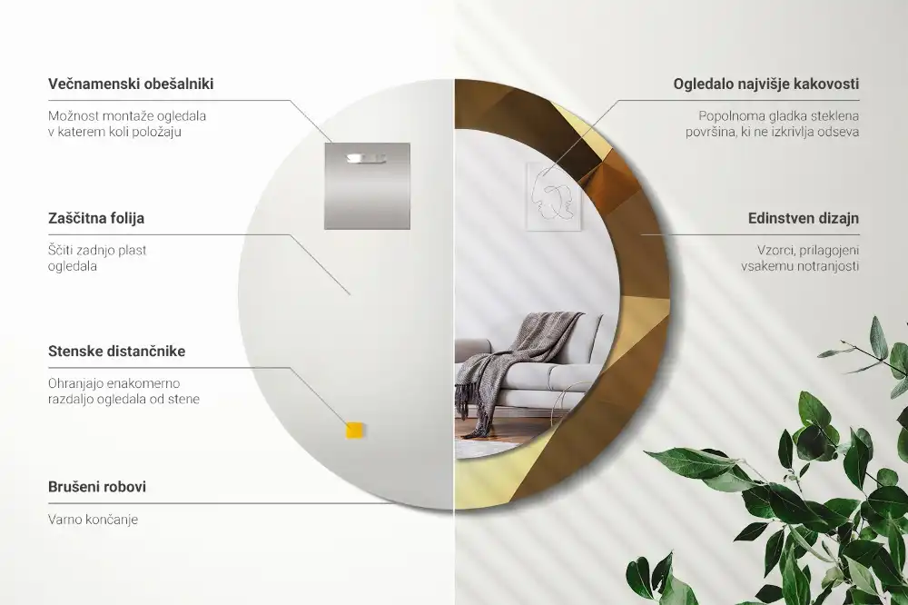 Miroir rond cadre imprimé motif géométrique