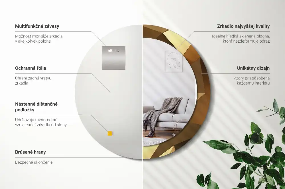 Miroir rond cadre imprimé motif géométrique