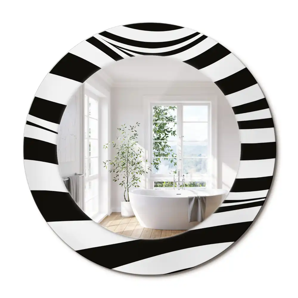 Miroir rond cadre imprimé vague abstraite