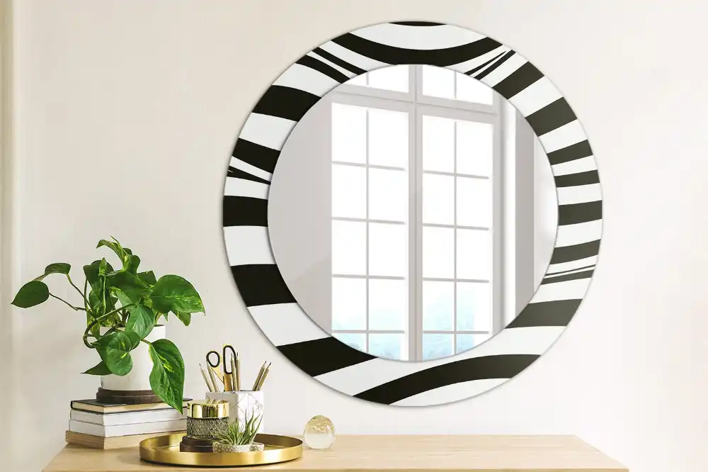 Miroir rond cadre imprimé vague abstraite
