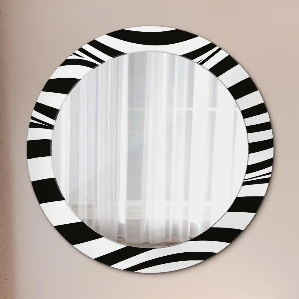 Miroir rond cadre imprimé vague abstraite