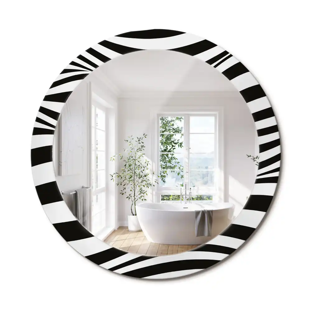 Miroir rond cadre imprimé vague abstraite
