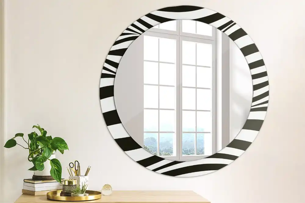 Miroir rond cadre imprimé vague abstraite