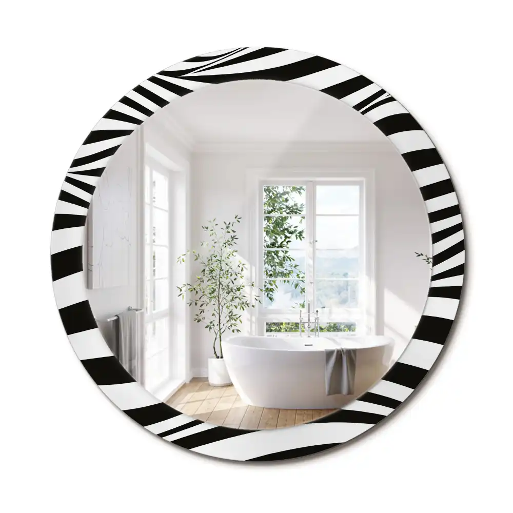Miroir rond cadre imprimé vague abstraite