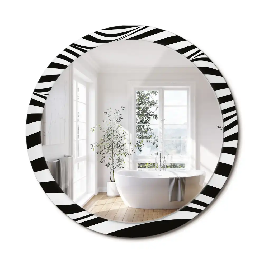 Miroir rond cadre imprimé vague abstraite