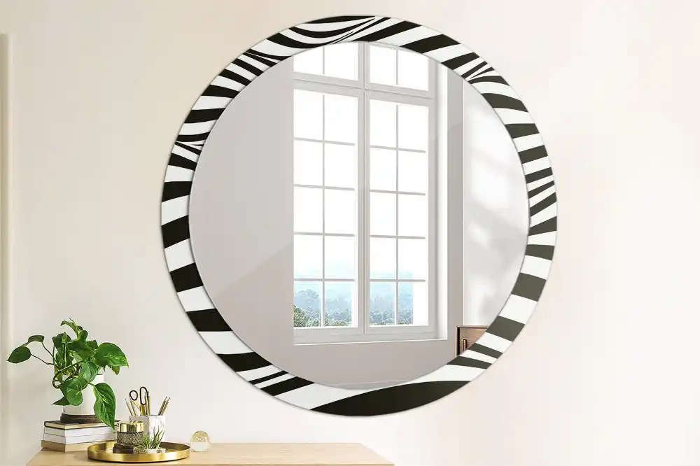 Miroir rond cadre imprimé vague abstraite
