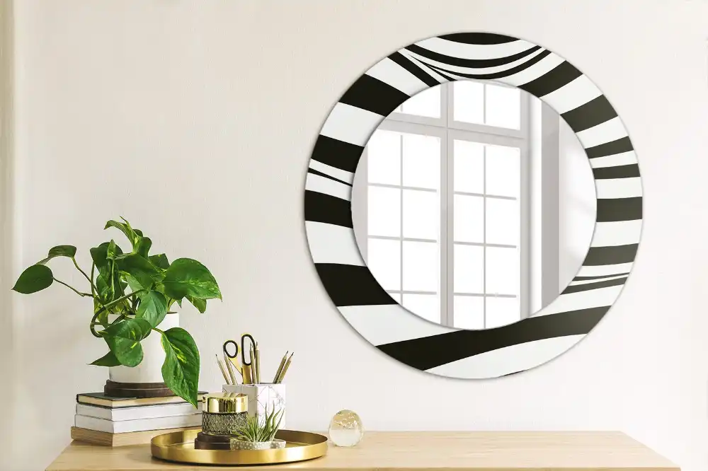Miroir rond cadre imprimé vague abstraite