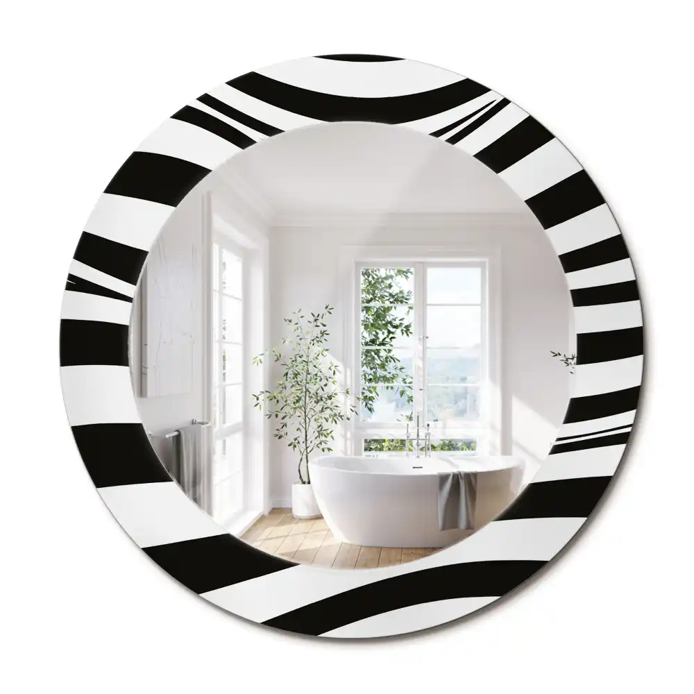 Miroir rond cadre imprimé vague abstraite