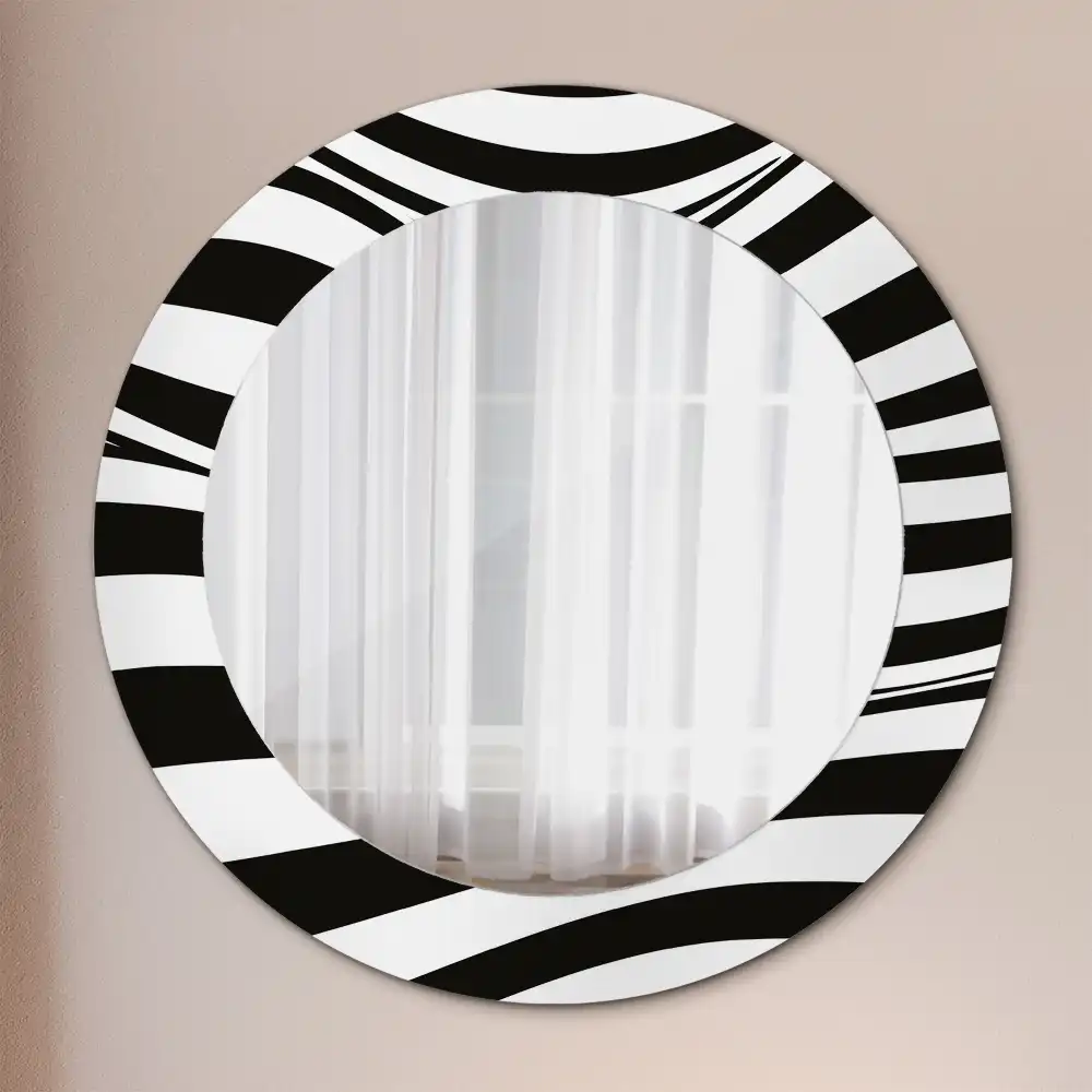 Miroir rond cadre imprimé vague abstraite