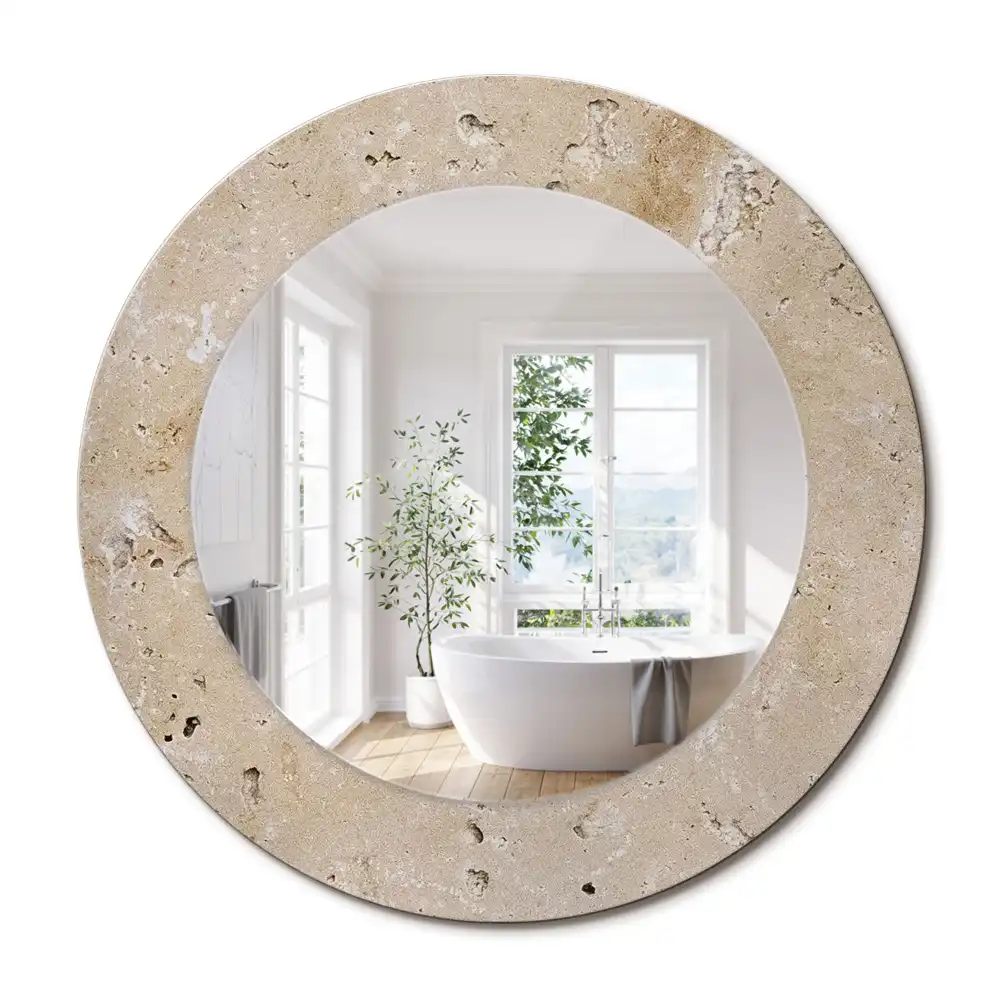 Miroir rond imprimé pierre artificielle