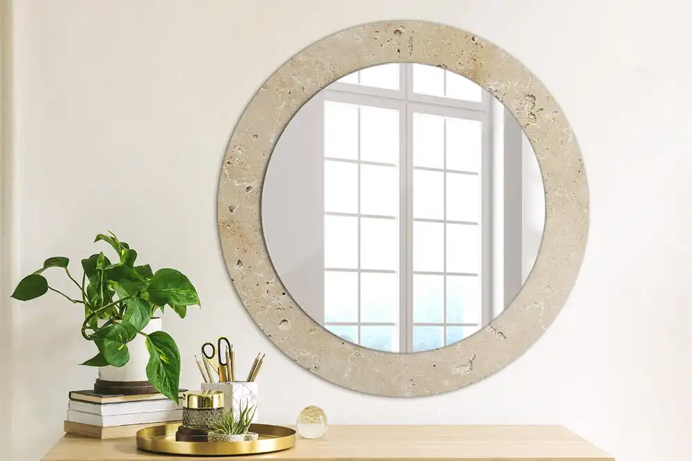 Miroir rond imprimé pierre artificielle
