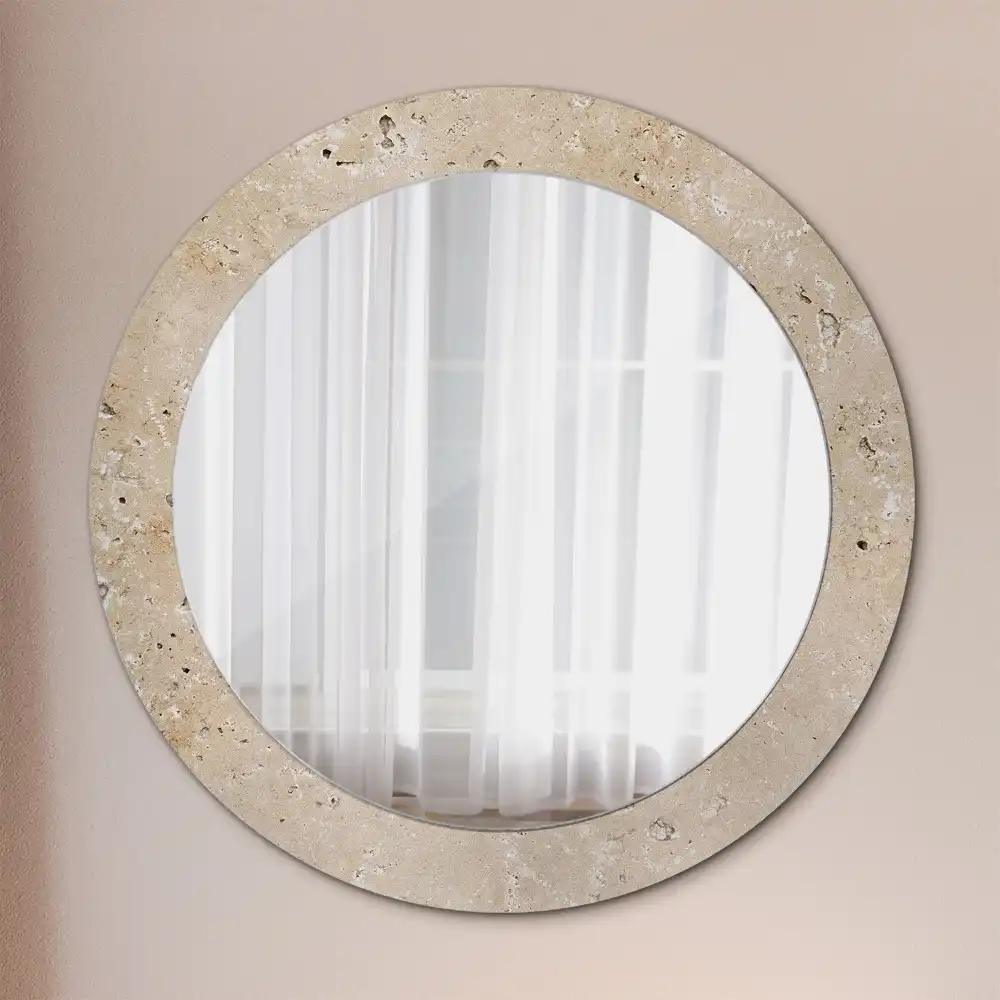 Miroir rond imprimé pierre artificielle