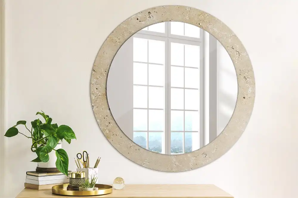 Miroir rond imprimé pierre artificielle