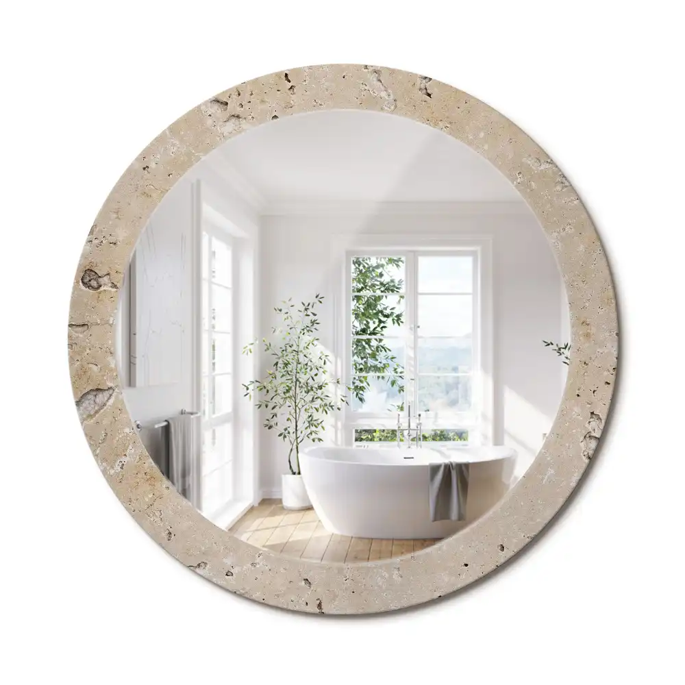 Miroir rond imprimé pierre artificielle