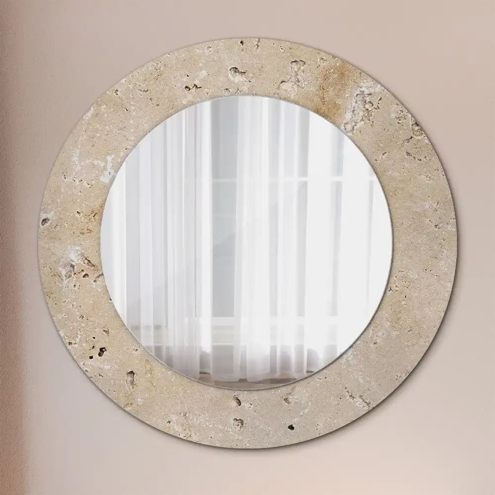 Miroir rond imprimé pierre artificielle