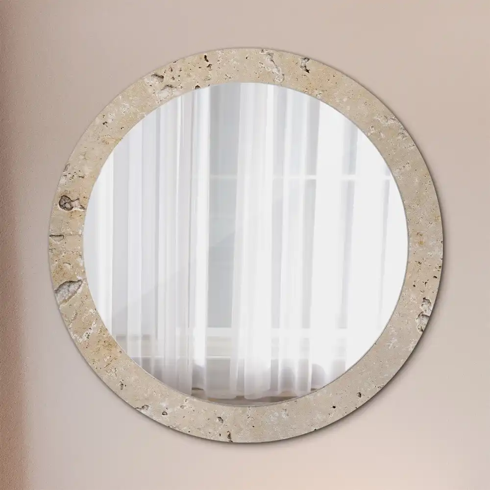 Miroir rond imprimé pierre artificielle