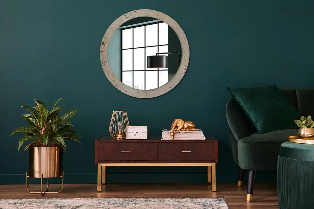 Miroir rond imprimé pierre artificielle