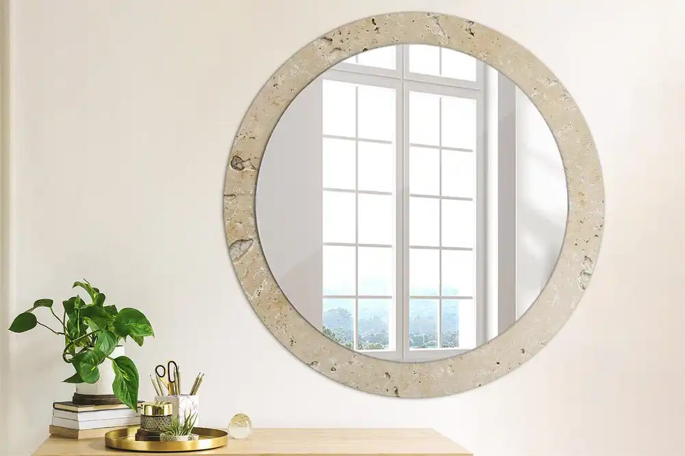 Miroir rond imprimé pierre artificielle