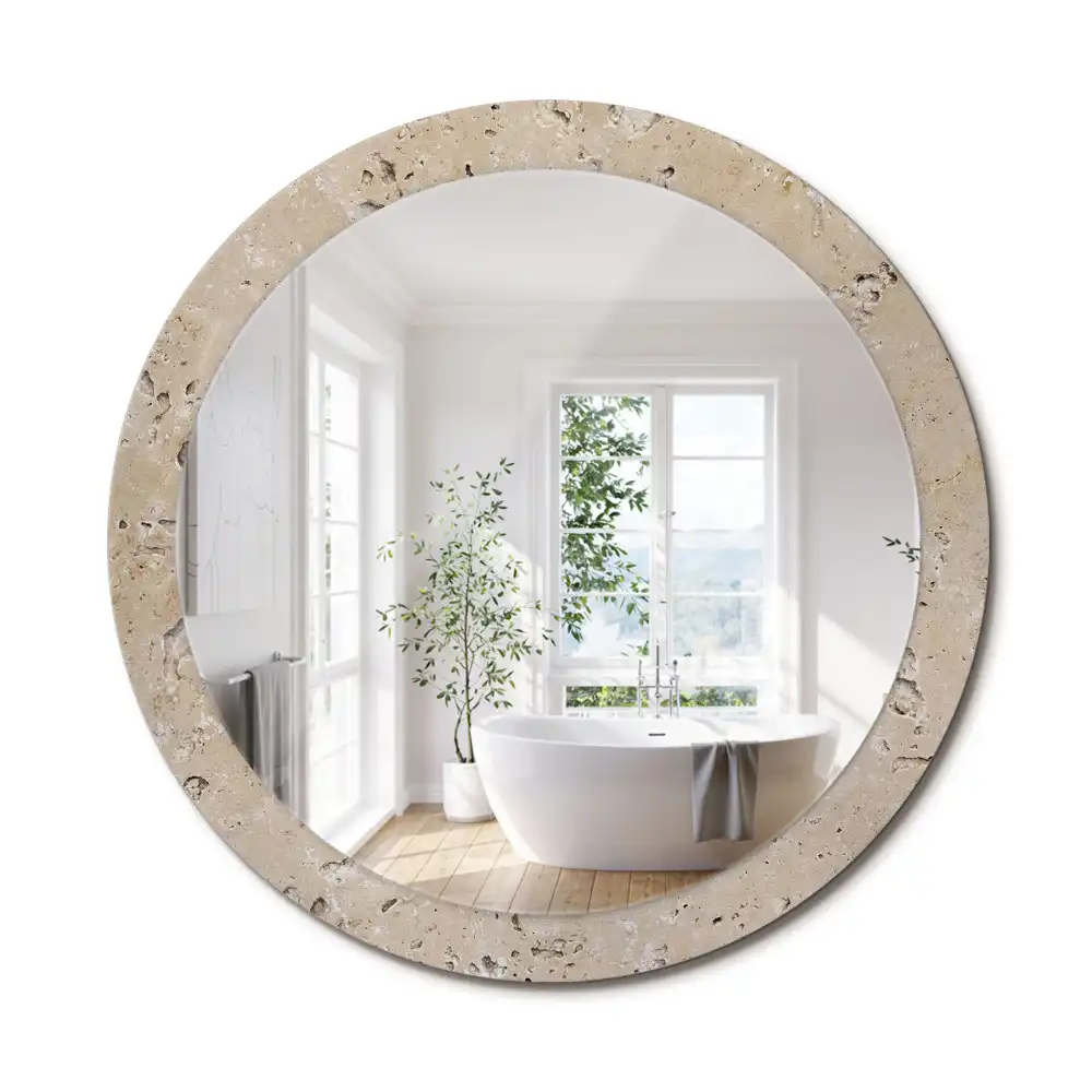 Miroir rond imprimé pierre artificielle