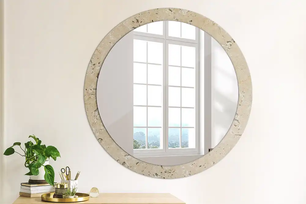 Miroir rond imprimé pierre artificielle