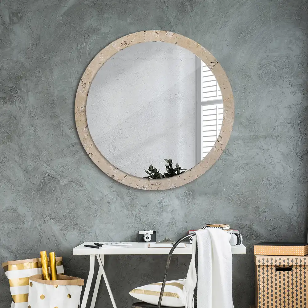 Miroir rond imprimé pierre artificielle