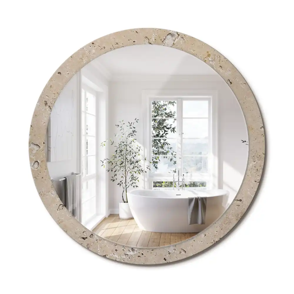 Miroir rond imprimé pierre artificielle