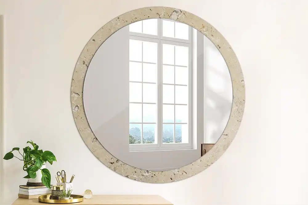 Miroir rond imprimé pierre artificielle