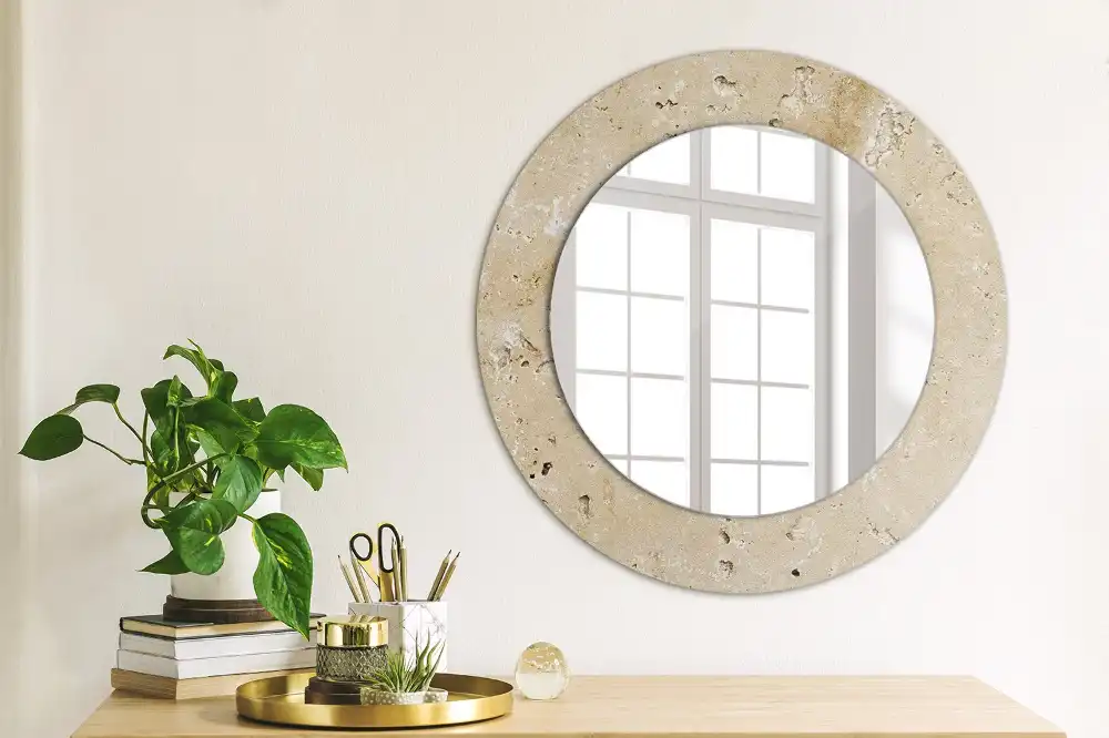 Miroir rond imprimé pierre artificielle