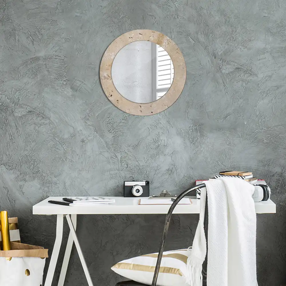 Miroir rond imprimé pierre artificielle