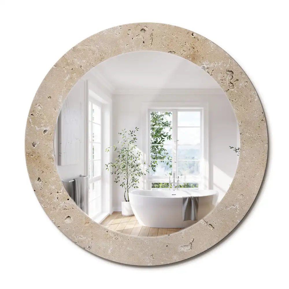 Miroir rond imprimé pierre artificielle