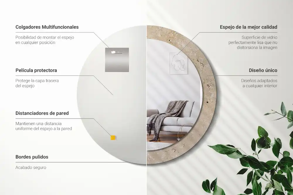 Miroir rond imprimé pierre artificielle