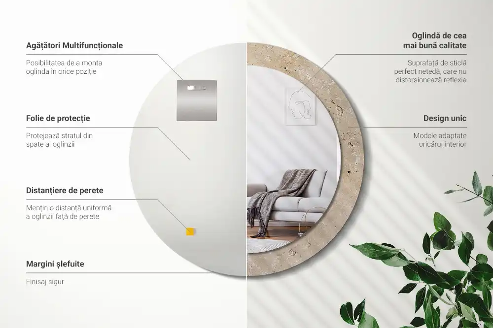 Miroir rond imprimé pierre artificielle