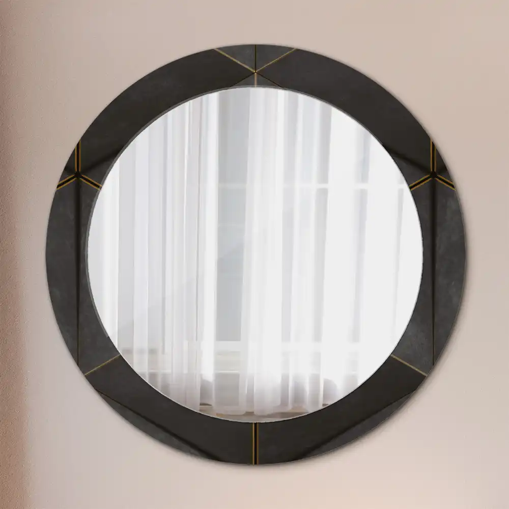 Miroir rond cadre imprimé triangles gris