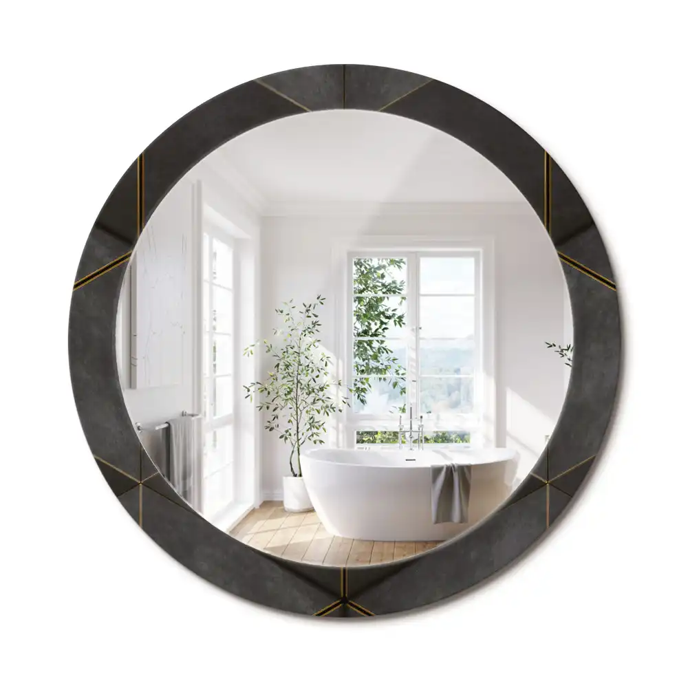 Miroir rond cadre imprimé triangles gris