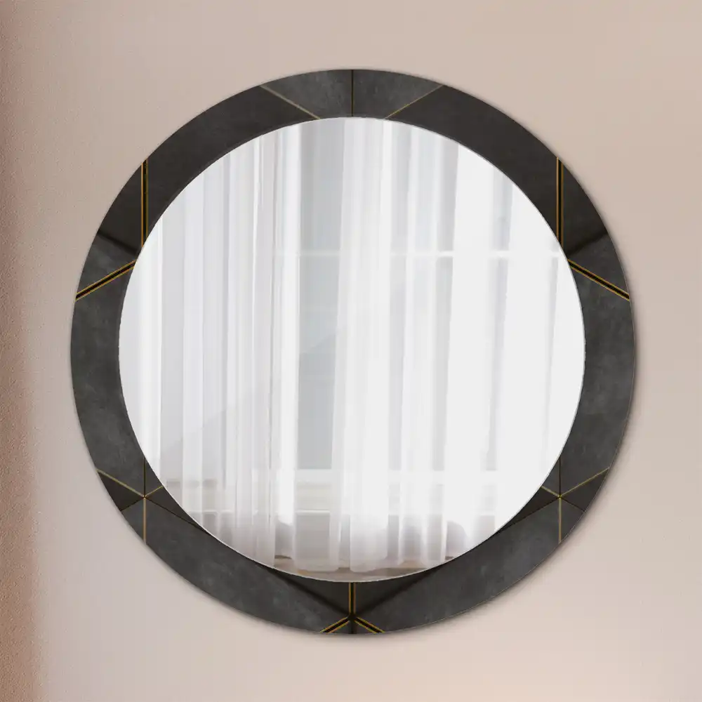 Miroir rond cadre imprimé triangles gris