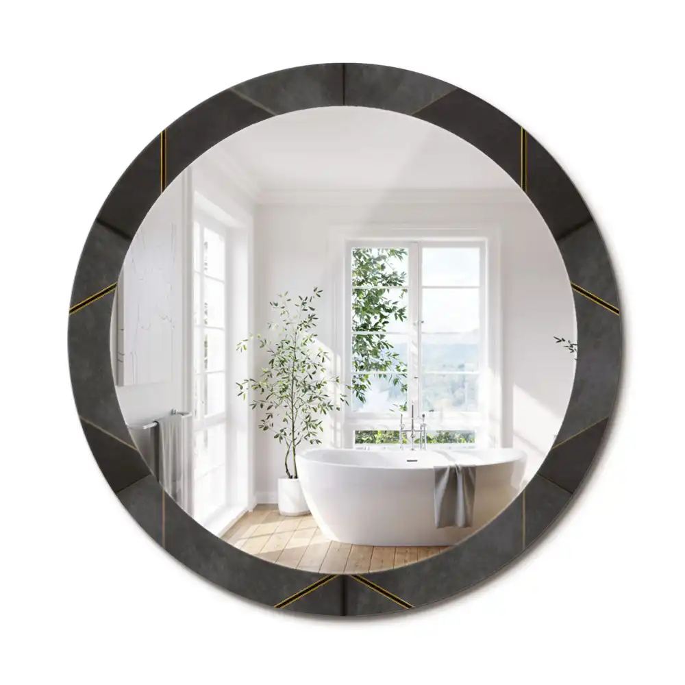 Miroir rond cadre imprimé triangles gris
