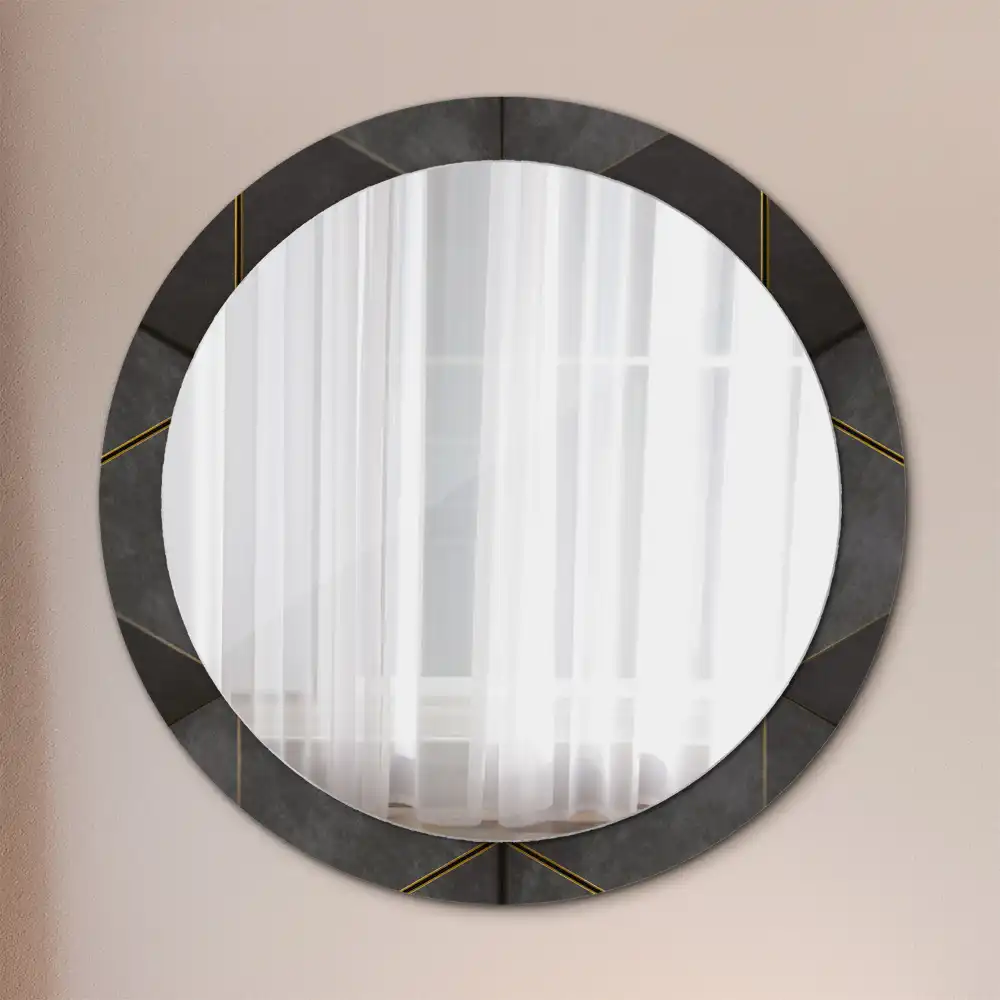 Miroir rond cadre imprimé triangles gris