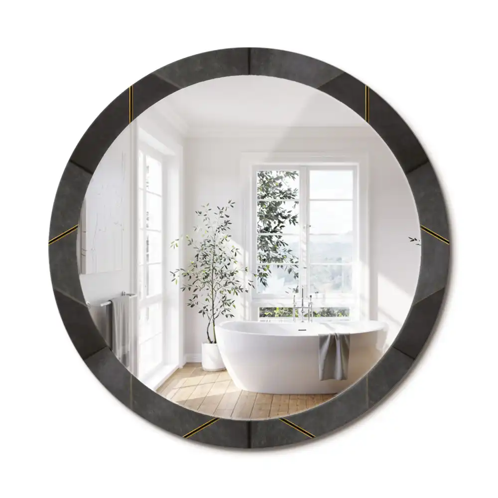 Miroir rond cadre imprimé triangles gris