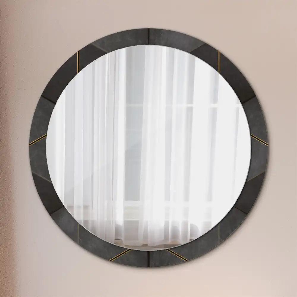 Miroir rond cadre imprimé triangles gris