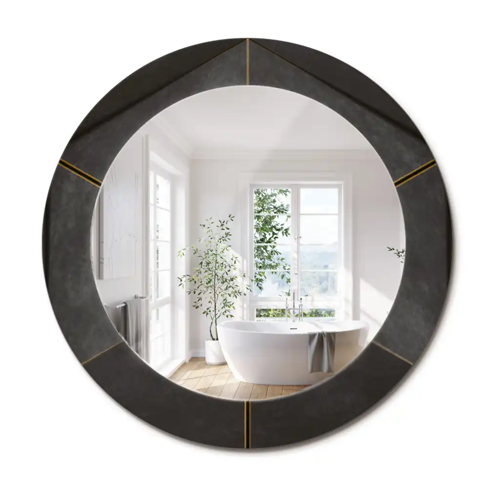 Miroir rond cadre imprimé triangles gris