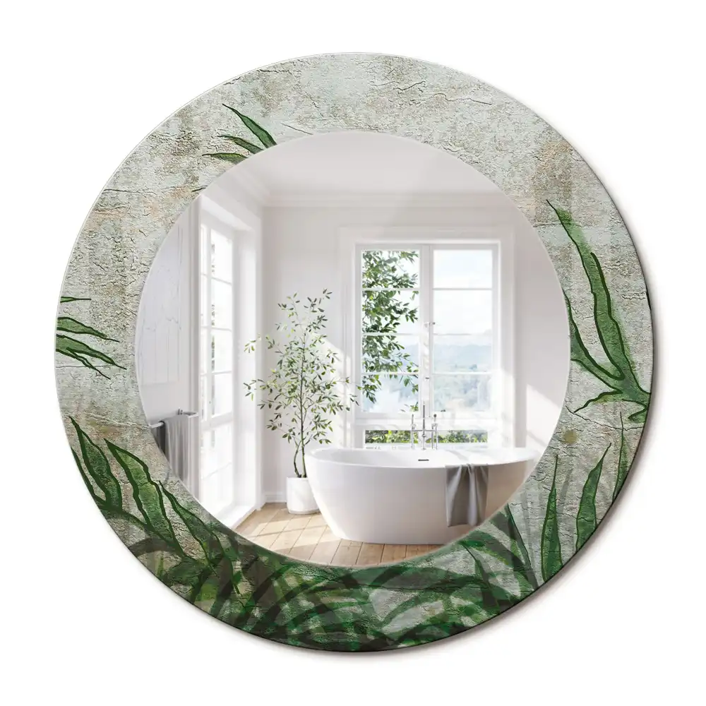 Miroir rond cadre avec impression feuilles de fougère