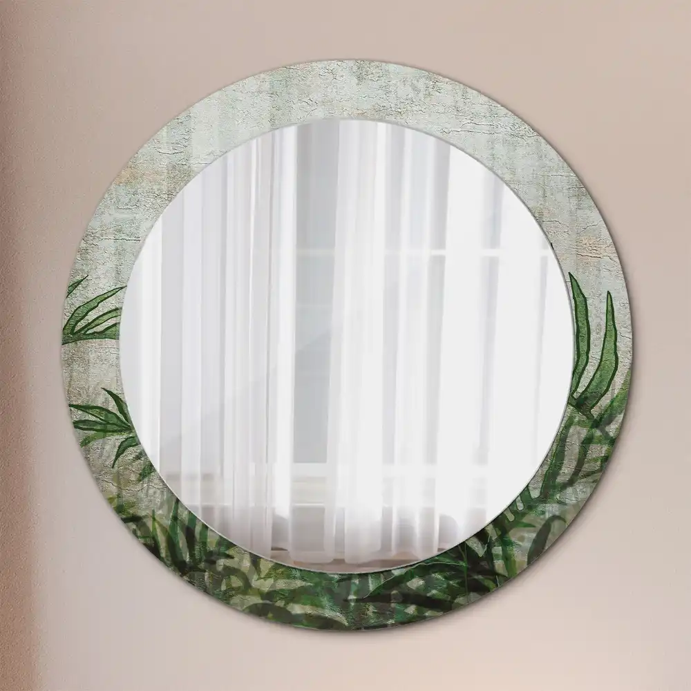 Miroir rond cadre avec impression feuilles de fougère