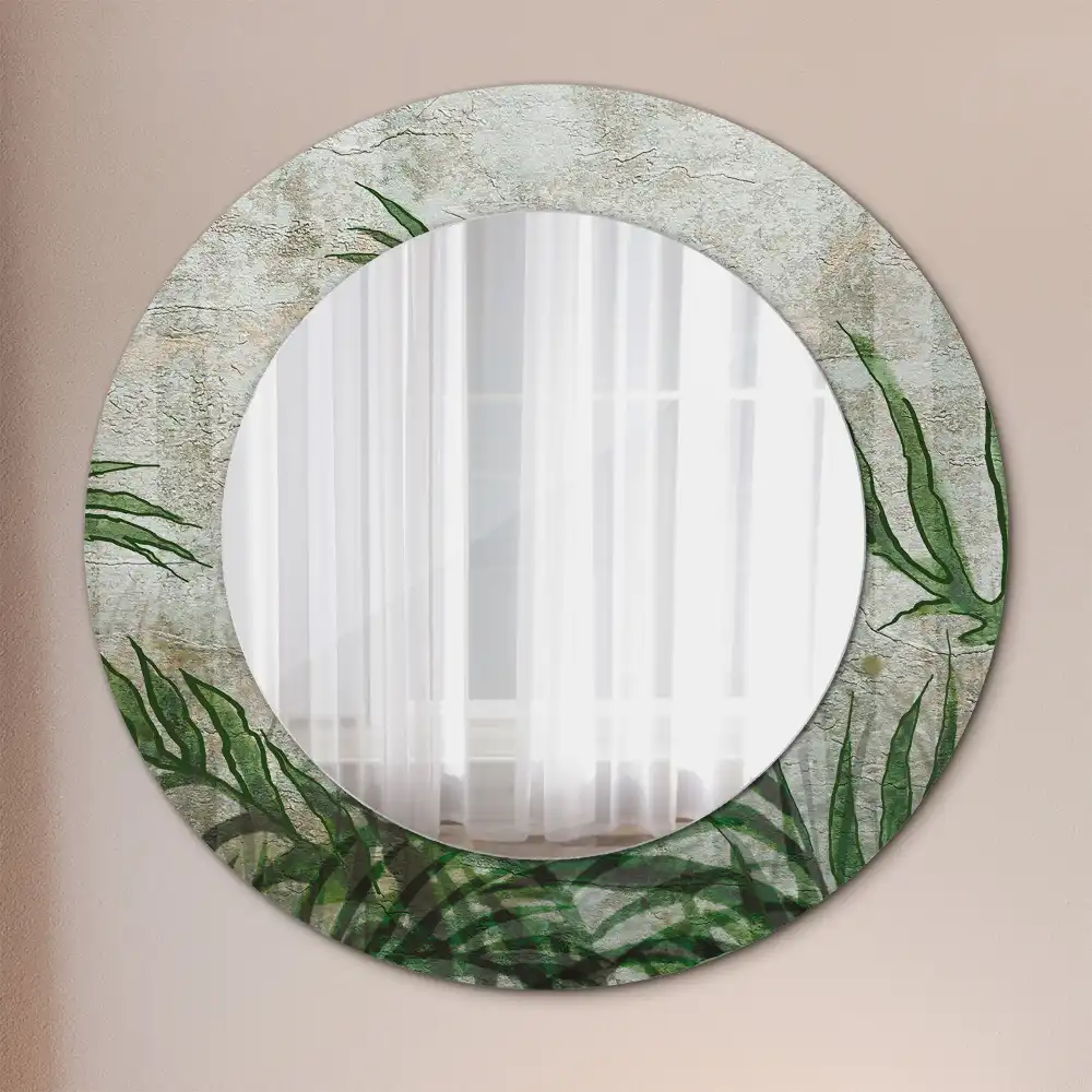 Miroir rond cadre avec impression feuilles de fougère