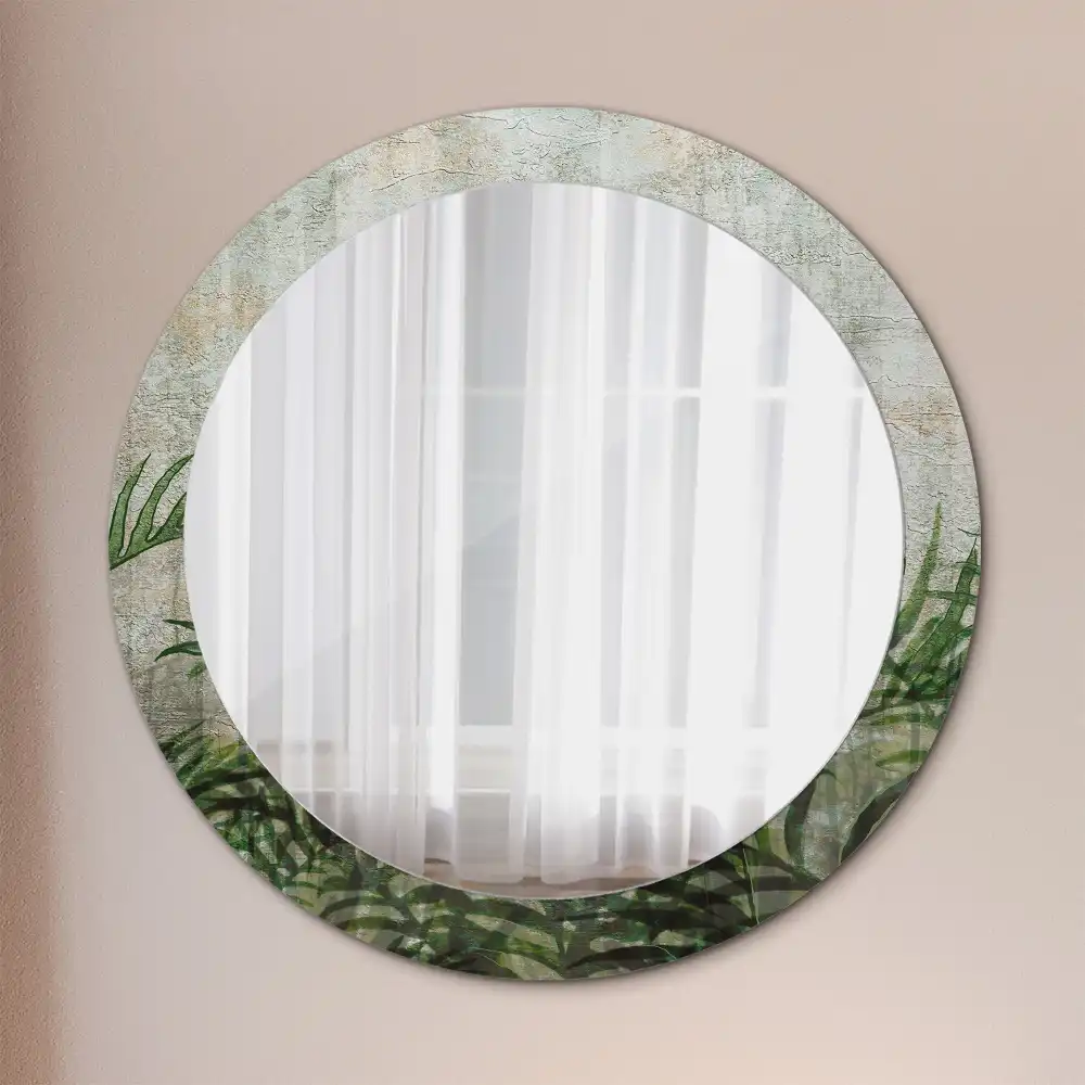Miroir rond cadre avec impression feuilles de fougère